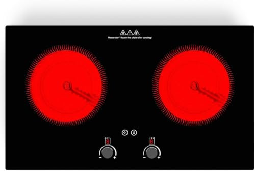 VBGK Elektroherd, 3520 W Glaskeramikkochfeld 2 Platten, Arbeitsplatte und integrierte Kochplatte mit Kindersicherung, Timer, LED-Touch-Knopfsteuerung, Überhitzungsschutz