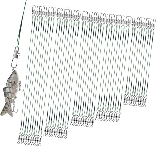 Realure 50 Stücke Stahlvorfach Hecht Angeln Set mit Wirbel & Snaps, 5größen Edelstahl Fischen Angelzubehör Raubfisch, Vorfach Angeln Vorfächer zum Spinnangeln, Vorfachschnur Für Salzwasser Süßwasser