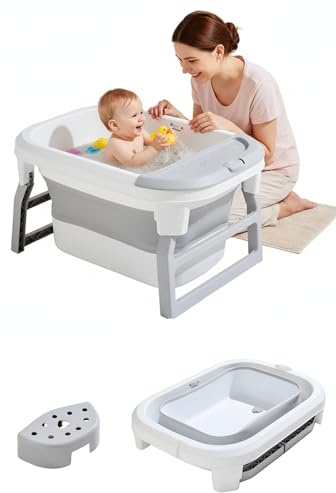 Schwänlein® Baignoire extra large pour bébé, baignoires pour enfants, baignoires pour bébé 84 x 49 x 45 cm, baignoires pliantes pour bébé (gris)