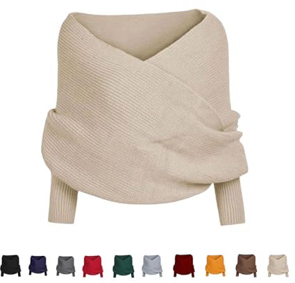 Fashion Crochet Strickpullover Schal Schal mit Ärmeln,Schals für Damen,Strick Ponchos Capes für Damen,Winterschal Pulloverschal (Beige)