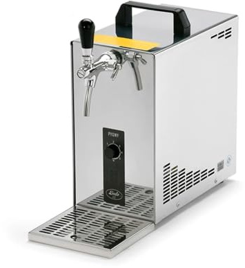 Komplett Set - Zapfanlage, Bierzapfanlage, Bierkoffer, Durchlaufkühler PYGMY 25 1-leitig Trockenkühler, 35 Liter/h, Reinigungsset für Zapfanlage und Keg, Set 4 Zapfköpfe