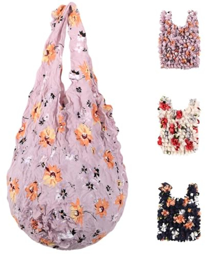 Ardorion 3 Stücke Einkaufstasche Groß Tragtasche mit hoher Elastizität und floralem Muster Shopper Wiederverwendbare Einkaufsbeutel Einkaufstüten Reisetasche Schultertasche Strandtasche