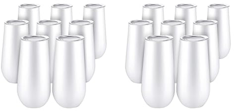 Remingtape 16 förpackningar champagneflöjt vinmugg utan handtag, 6 oz dubbel isolerad vinmugg med lock cocktail mugg