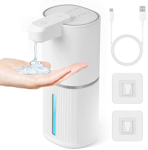 Dispenser Sapone Automatico,380 ml Impermeabile IPX5 Dispenser di Sapone Liquido USB Ricaricabile,4 Livelli Regolabili Dosatore Sapone Schiuma da Parete per Bagno Hotel Cucina (Liquido,Bianco)