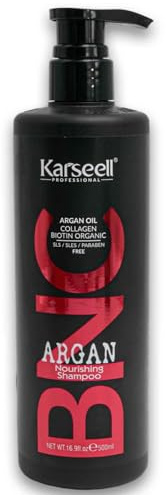 Karseell BNC Shampooing Nourrissant Réparateur Sans Sulfates à l’Huile d’Argan et Kératine pour Cheveux Secs Abîmés Bouclés Frisés Brillance Douceur Anti-Frisottis Professionnel 500ml