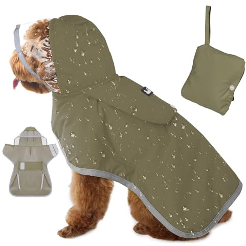 Eyein Hunderegenmantel, Leichter Wasserdichter Regenmantel mit Kapuze für Kleine, Mittlere & Große Hunde, Verstellbare Hundemantel mit reflektierenden Streifen & integrierter Aufbewahrungstasche, XS