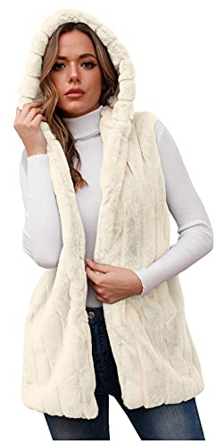 Boléro à capuche en fausse fourrure pour femmes, gilet en fausse fourrure pour femmes au Royaume-Uni, gilets en polaire de couleur unie, vestes douces à longueur moyenne avec poches, vestes à manches