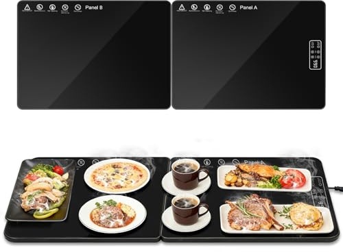 Kizaten Chauffe Plat Électrique Pliable avec Réglage de la Température,Plaque Chauffante Électrique Multiusage pour Buffet,Banquet et Repas à la Maison