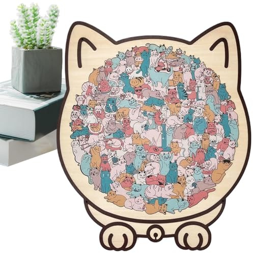 Puzzle en Bois en Forme De Chat Coloré De 135 Pièces, Puzzle en Bois en Forme De Chats Colorés, Encadré par D' Puzzles De De Chats, pour Garçons Et Filles, D'âge Préscolaire