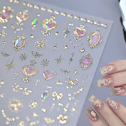 Autocollant pour ongles nymora or, autocollant pour ongles princesse douce à 1 feuille avec gaufrage, décalcomanies dorées pour nail art