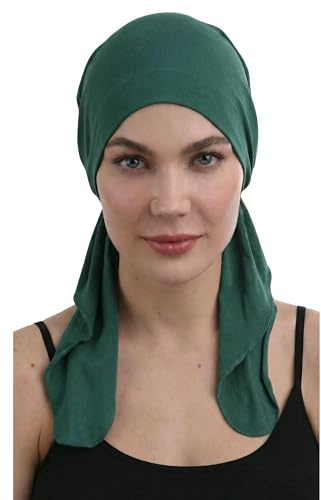 Deresina Bandana Chemioterapica Preannodata da Donna – Turbante e Foulard in Morbido Bambu per Alopecia e Caduta dei Capelli – Copricapo Traspirante (Verde foresta - Taglia unica)