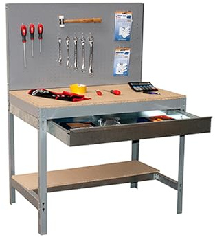 Simon Rack Arbetsbänk med låda och perforerad panel, 600 kg Lastkapacitet, 1445x1210x610 mm, DIY Arbetsbord Garage, Grå/Trä – BT2