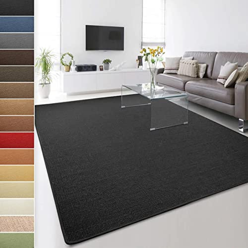Floordirekt 100% reines Sisal - Sisalteppich - Teppich für Wohnzimmer - Naturfaser - Läufer (Schwarz, 200 x 240 cm)