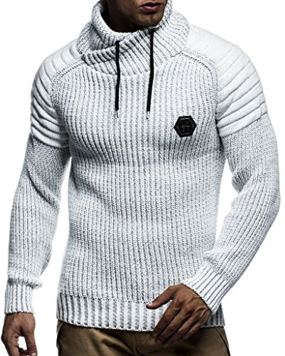 Leif Nelson Maglione Uomo Felpa a Maglia Collo a Scialle LN-5235 Crude Grey Large