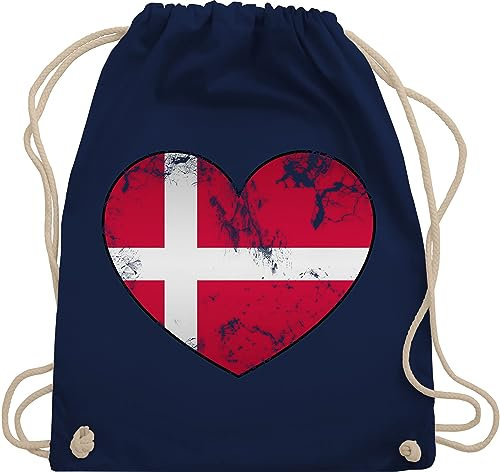 Turnbeutel Rucksack - Fußball EM WM - Taschen - Königreich Dänemark Herz Dänisches Motiv - Unisize - Navy Blau - fußball-em fanartikel europameisterschaft dänisch stoffbeutel tasche fussball