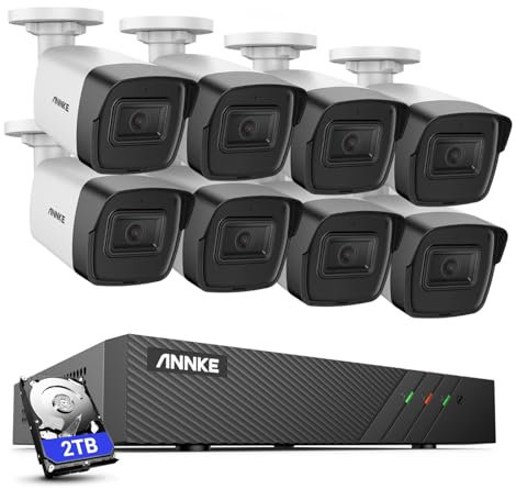 ANNKE H500 PoE Kit de Cámaras de Vigilancia, NVR de 8CH 6MP y 8 Cámaras de Vigilancia IP67 con Visión Nocturna Exir 2.0 Luz Baja a Todo Color, Acceso Remoto, Alerta de App y Disco Duro de 2TB
