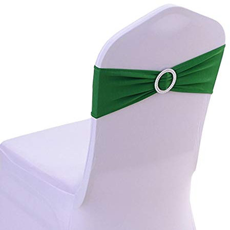 JK Home Fundas elásticas de elastano para sillas con hebilla deslizante, lazos suaves elásticos para bodas, hogar, hotel, fiesta, banquete, cumpleaños, recepción, color verde oscuro, 10 unidades