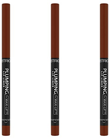 Catrice Plumping Lip Liner, Lip Pencil, läppkonturpenna, masksäker, fläcksäker, med pennvässare, nr 100 Go All-Out, brun, matt, vegansk, vattentät, 3-pack (3 x 0,35 g)
