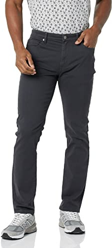 Amazon Essentials Pantalón de Sarga Elástico con 5 Bolsillos y Ajuste Entallado Hombre, Color Carbón, 34W / 32L