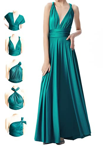 Vestidos infinitos para damas de honor, vestidos de invitada de boda para mujer, vestido cruzado de talla grande, vestidos largos convertibles multiposición, verde azulado, Talla única