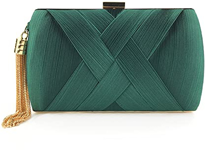 SUKUTU Bolso de Mano de Noche para Mujer Bolso de Satén para Boda Fiesta Noche Borla Colgante Cóctel Graduación, Bolsos de Mano