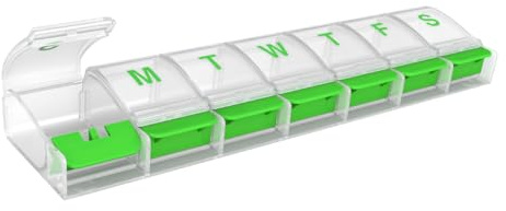 Ezy Dose Weekly (7-Day) Pill Organizer, X-Large Medicine Case, Green/Clear