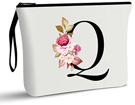 A-Z Personalized Makeup Bag, Birthday Gifts for Women Mom Bridesmaid (Q) | Initial Gifts for Best Friend, Bride Girls, Cosmetic Bag