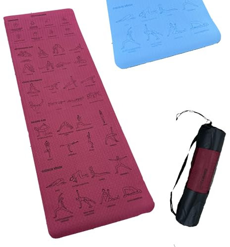 Yoga-Matte mit 32 Asanas Asana Light, leicht, aus TPE (Weinrot)