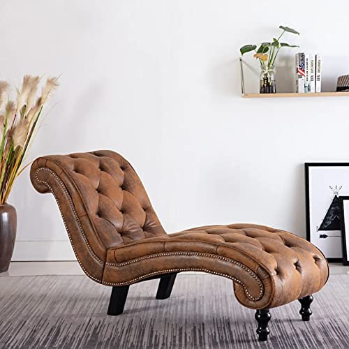 Homgoday Chaiselongue - Sedia relax per soggiorno, camera da letto, ufficio, effetto pelle scamosciata, colore marrone