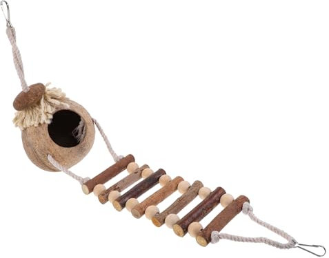 FONDOTIN Vogelbett Käfig Für Wellensittiche Vogelhaus Aus Vogelleiter Kokosnuss-vogelhütte Vogel-Kokosnuss-schaukel Vogelbrutnest Papageienbrutnest Papageienvogel Kokosnussschale Hölzern