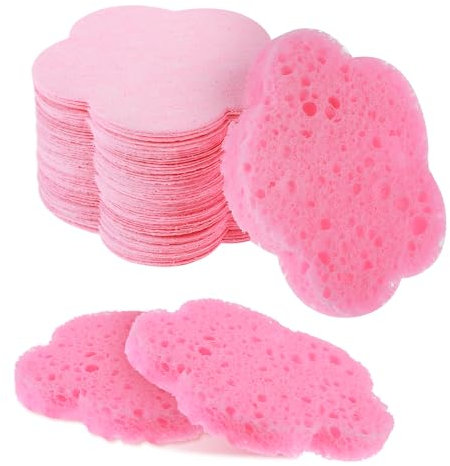 Telooco 50 Pieces Flower Shape Compressed Facial Sponges Disposable Expedient Travel Face Sponges for Cleansing Exfoliating Makeup Estheticians Spa(Pink)