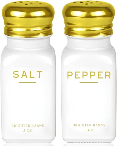 Brighter Barns Guld Salt- och pepparströare, modern köksdekoration och köksdekoration och kökstillbehör, vintage glasshaker med lock i rostfritt stål,