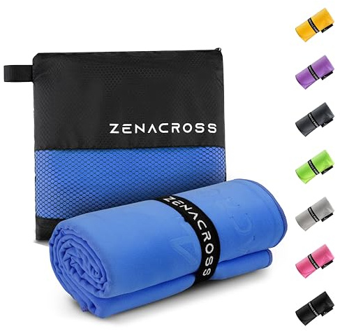 ZENACROSS Serviette Microfibre 100x200cm avec Sac de Transport - Serviette Sport Compacte, Séchage Rapide et Absorbante Taille XXL - Bleu