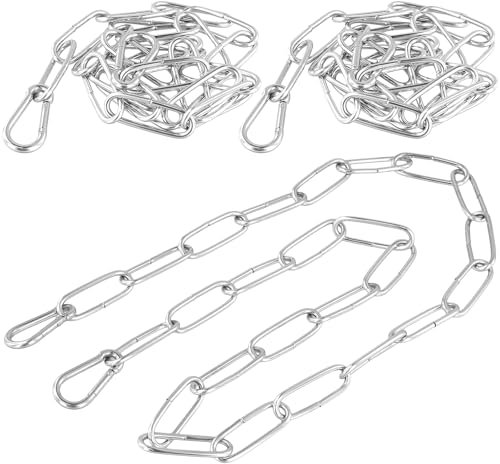 CHUENKUK 1m x 3mm Edelstahlkette mit 2 Karabinerhaken, Stahlkette Metallkette Edelstahlkette zum Aufhänge, Gliederkette Rundgliederkette Absperrkette für Wäschekette, Sandsäcke
