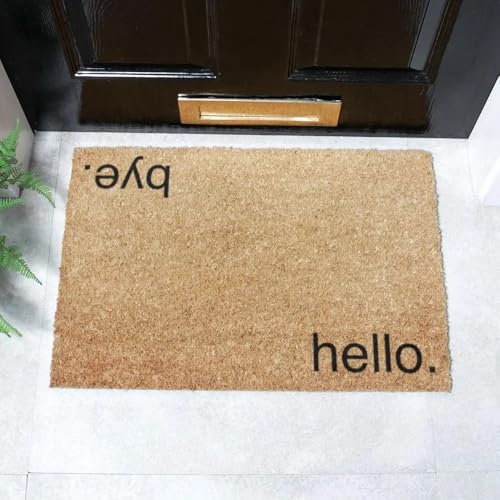 Artsy Mats - Hello, Bye Doormat - Made from Tufted Coconut Fibre - Non-Slip Natural Rubber Backed Door Mats Indoor - Heavy Duty, Decorative Outdoor Mats (60x40cm)