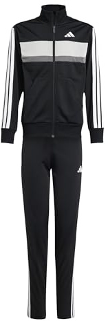 adidas Unisex Kids SEASONAL ESSENTIALS TIBERIO 3 STRIPES TRICOT TRACKSUIT, Black/White/Grey Two, 13-14 Years