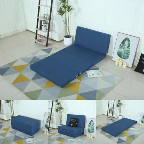 Matelas en mousse haute densité à trois plis pour dormir, 8/10 cm d'épaisseur, lit simple/double/grand lit/king size, matelas futon pliable portable (bleu marine, 90 x 200 x 8 cm)