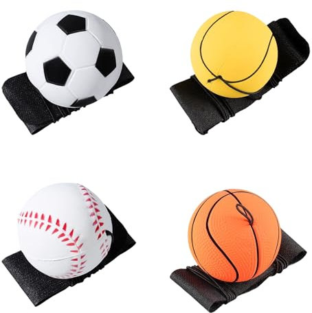 BFUZXY Lot de 4 balles rebondissantes avec cordon, balle de retour au poignet pour enfants, adultes, jeux et exercices de poignet