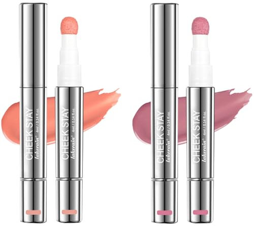 Gireatick 2pcs Liquid Blush for Cheeks, Buildable Liquid Blush Stick Set, Silky Smooth Creamy Formula, High Pigment, Lightweight Blush Rouge Stick