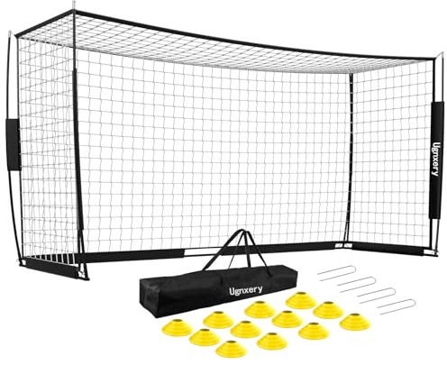 Portable Soccer Goal, Detachable 12x6 FT Soccer Goals Net for Backyard, Quick Setup Training Equipment with 1 Carry Bag, 12 Training Cones (Black)