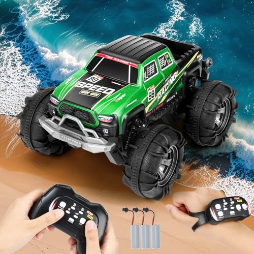 Pinyenr Ferngesteuertes Auto,Amphibienfahrzeug Ferngesteuert RC Auto Remote Control Car mit Farbiges Licht,Geschenke Spielzeug ab 3 4 5 6 7 8 9 Jahre
