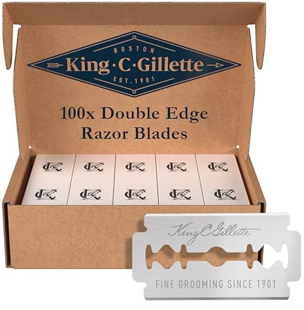 King C. Gillette Rasierklingen Herren — 100 Original Ersatzklingen mit Sicherer Doppel-Schneidekante, Rostfreier Edelstahl mit Anti-Reibungsbeschichtung für Mehr Komfort, Rasierhobel Klingen