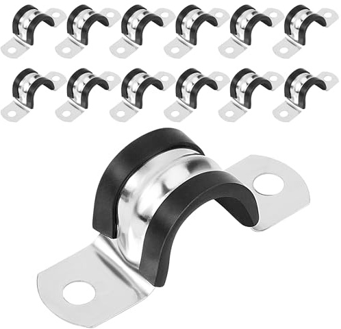 Songella Morsetto per Tubi 20mm Fascette per Tubi a U in Acciaio Inossidabile 304 con Cuscinetto in Gomma Fascette Stringitubo per Tubi 12 Pezzi