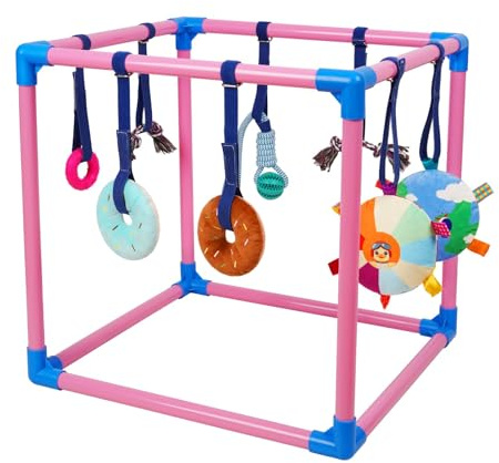 Liitrton Puppy Play Gym for Small Dogs with 8 Hanging Toys, Pink