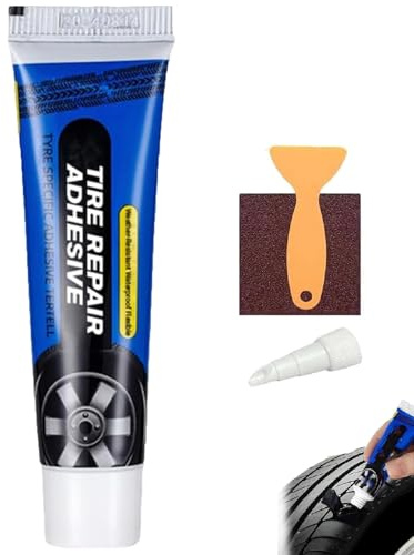 Genérico Pegamento Flexible para reparación de neumáticos, Cemento de Caucho Impermeable y Resistente a la Intemperie, Adhesivo sellador de pinchazos con aplicador (1 Pcs)