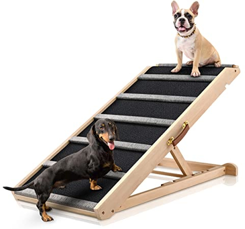 Dog Ramp for Bed - Extra Wide 17’’, Non-Slip Rubber Surface Excellent Traction, Pet Ramp for Small Large Dogs to Get on High Couch Car, Hold up to 200lb, Adjustable, Foldable