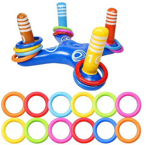 13PCS Inflatable Pool Ring Toss Game Set, Swimming Pool Toss Game with 12 Rings Cross Float, Summer Pool Toys for Kids Adults Beach Party Outdoor Garden Games
