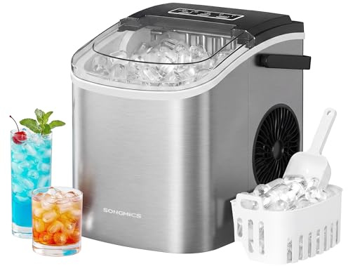 SONGMICS Macchina Ghiaccio, Macchina Cubetti Ghiaccio Autopulente, 9 Cubetti in 6 Minuti di 2 Dimensioni, 12 kg in 24 Ore, Portatile, Casa Cucina Ufficio Feste Campeggio, Grigio Argento XZB001E1EU