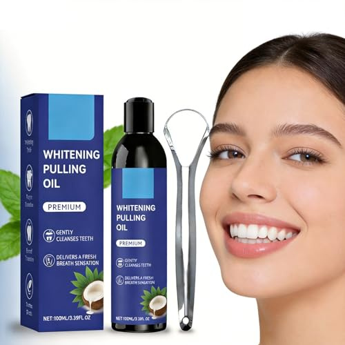 Coconut Oil for Teeth Pulling,Oil Pulling,100ml Coconut Oil Pulling Mouthwash for Teeth Whitening & Fresh Breath,Natural Formula,with Tongue Scraper Included