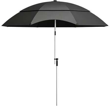Ombrello Da Pesca Regolabile A 360°, Ombrellone Da Spiaggia A Doppia Tela, Impermeabile Con Protezione UV, Ombrello Da Pesca Per Riva Da Piantare A Terra Per Spiaggia, Campeggio E Terrazzo(Black,2.4M)